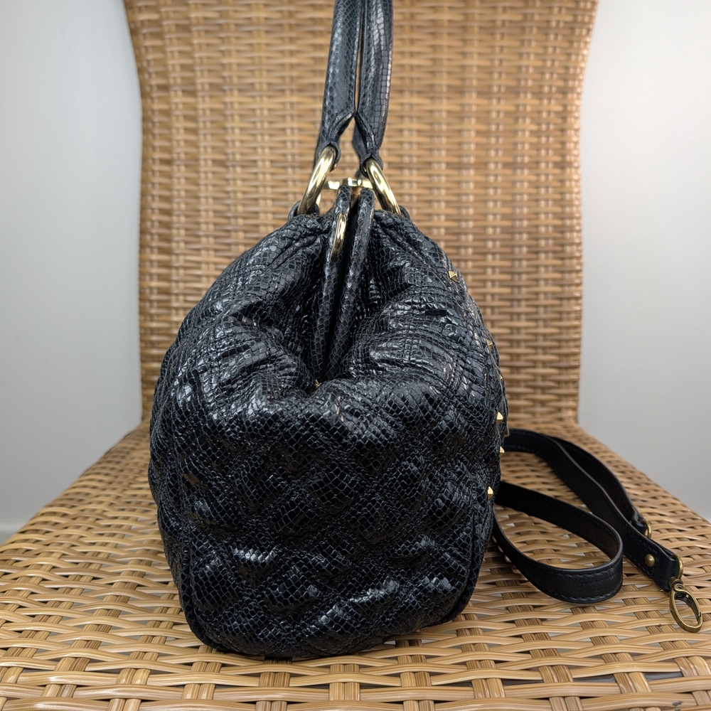 Marc Jacobs Stam Stardust Snake Print Black Leather Satchel Bag Gold Stud Detail - Picture 4 of 15